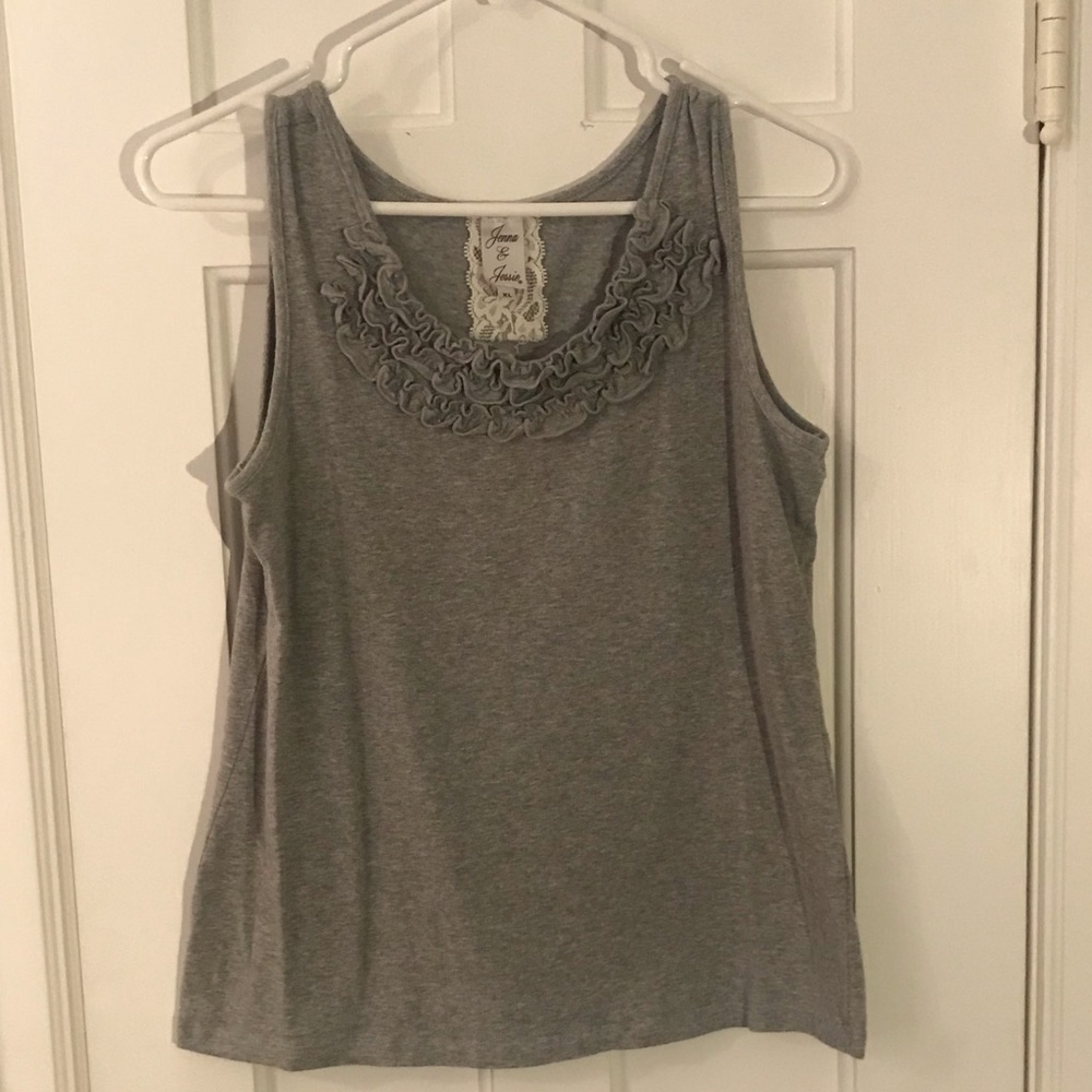 Nice gray tank with ruffle detail.